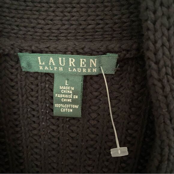 Lauren Ralph Lauren Women’s V Neck Thick Knit Black Cotton Sweater size L - Picture 2 of 3